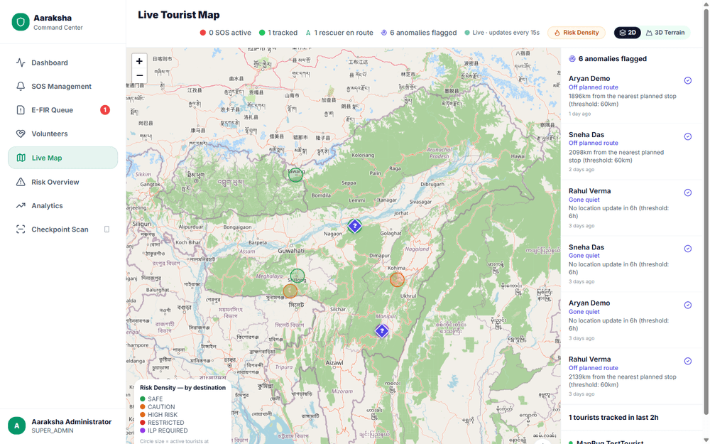 Aaraksha Government Command Center live tourist map